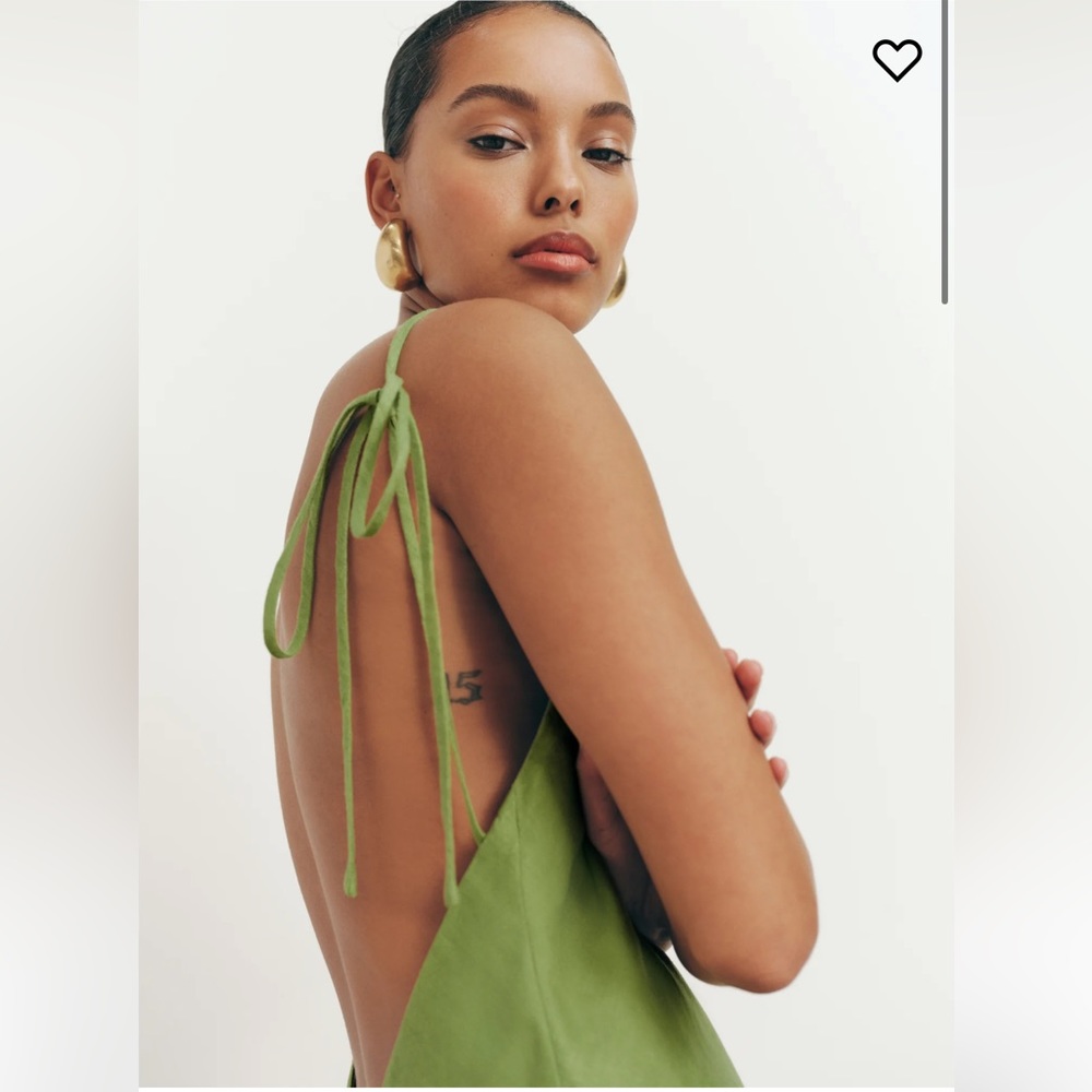 Reformation Selia Linen Dress Avocado